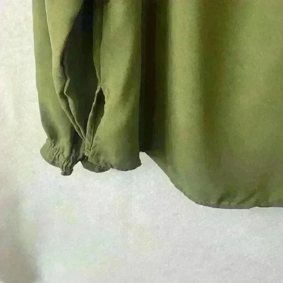 NWT Women's Notations Green Long Sleeve Ruffle Tie Front Blouse Size Large - Picture 10 of 15